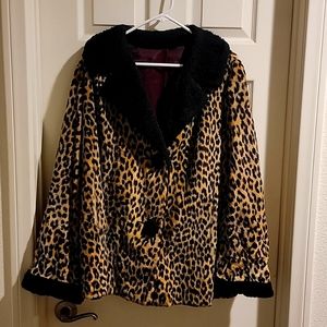 1960s ILGWU Leopard Faux Fur Women's Coat Jacket